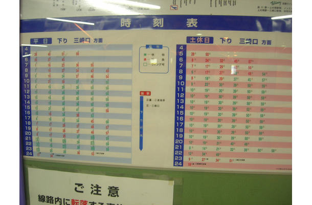 YRP野比駅の時刻表。思ったよりスカスカな時刻表・・・