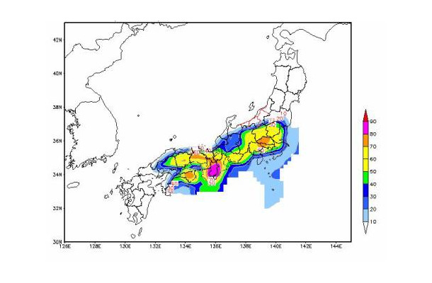 明日、15時～18時の発雷確率