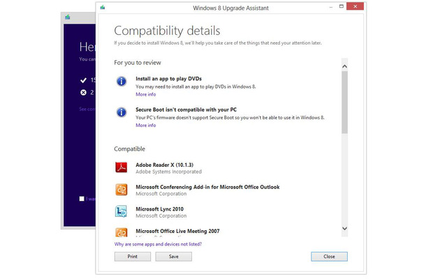 Windows 8 Upgrade Assistantによるアップグレードの操作画面