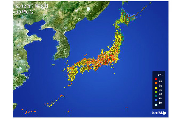 19日13時の全国の気温（tenki.jp）