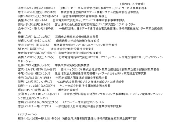 「パーソナルデータの利用・流通に関する研究会」構成員名簿