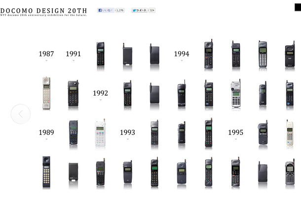 特設サイト上で公開中のdocomo歴代の携帯電話端末