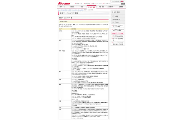 docomo Wi-Fi 新規サービスエリア情報