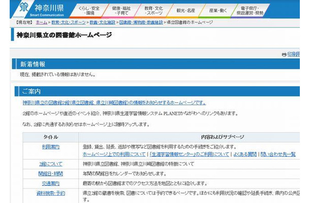 神奈川県立の図書館ホームページ