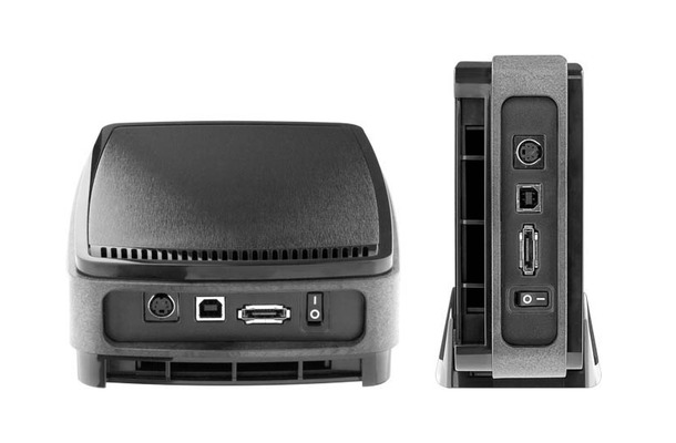 【左】HDDケース「MX-1」【右】付属スタンドで縦置きも可能