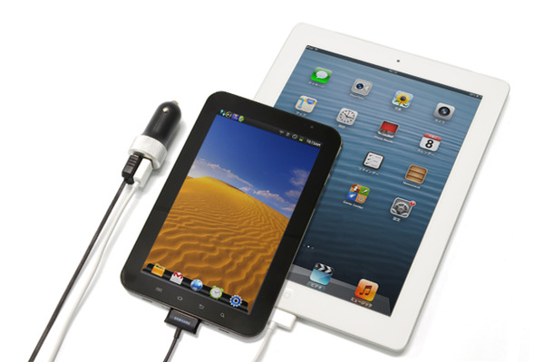 5V・2.1A端子を2ポート搭載なので、iPadとGalaxyTabを同時に充電できる