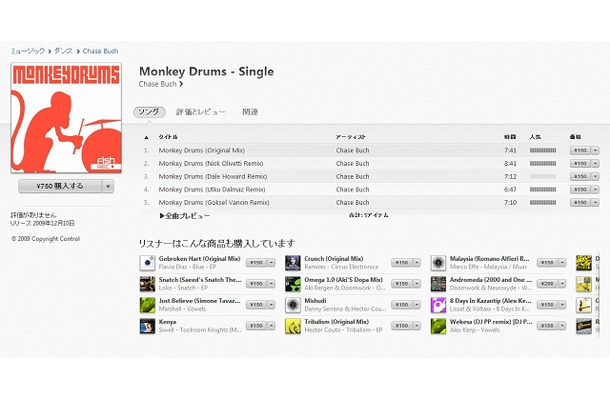 250億曲目となったのは「Monkey Drums（Goksel Vancin Remix）」