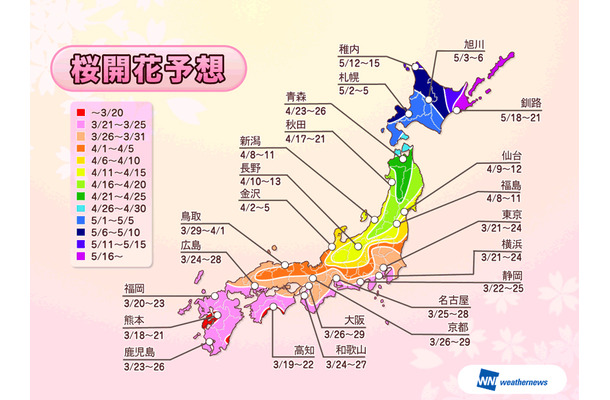 2013年の桜開花予想（全国）