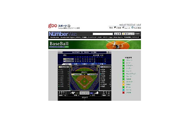 gooスポーツ内でプロ野球・注目の大リーグの試合のライブ速報「野球ライブ速報サービス」を開始
