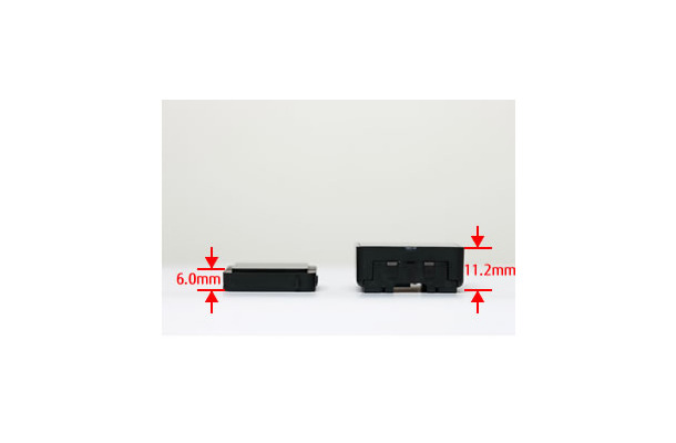 新小型センサー（高さ6.0mm）と現行小型センサー（高さ11.2mm）