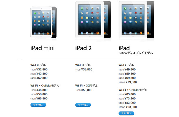 iPadシリーズの新価格表