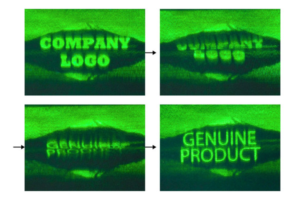 新型ホログラムの画像（実写撮影） ※実際は、見る角度を変えることで画像が連続的に変化します