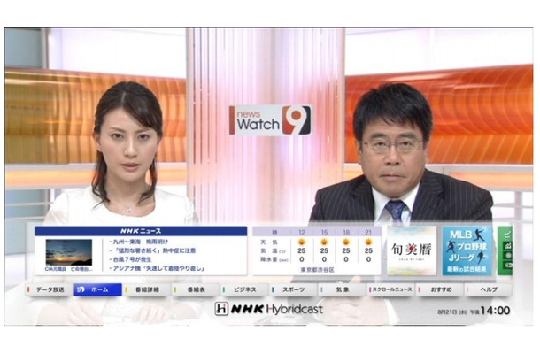 「NHK Hybridcast」ホーム画面の例