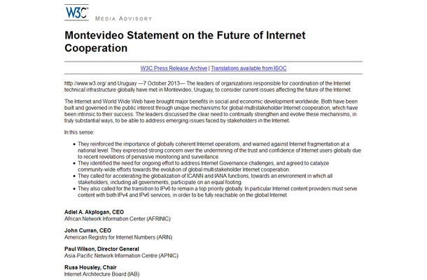 W3Cサイトに掲載された「モンテビデオ声明」原文（一部）