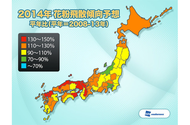 2014年の花粉飛散傾向予想