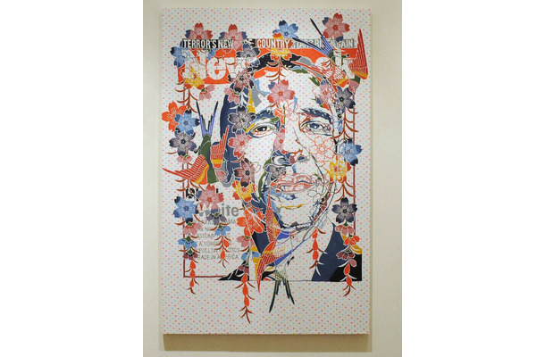 照屋勇賢の沖縄の伝統的な染色技法を使って、オバマ大統領を描いた作品