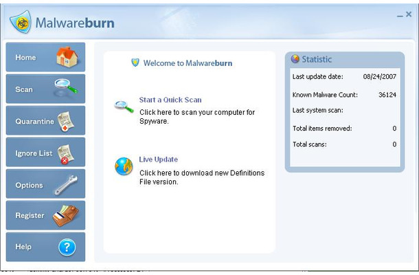 MalwareBurnの画面。英語だとけっこうまともなソフトに見える
