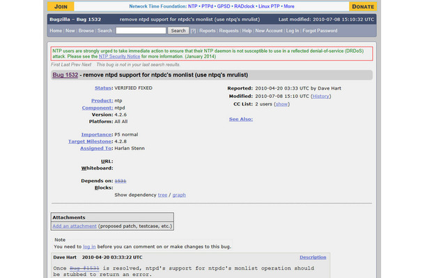 Network Time Protocol projectによる脆弱性情報