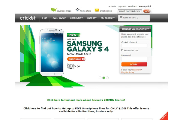 クリケット・コミュニケーションズ（Cricket Wireless）サイト
