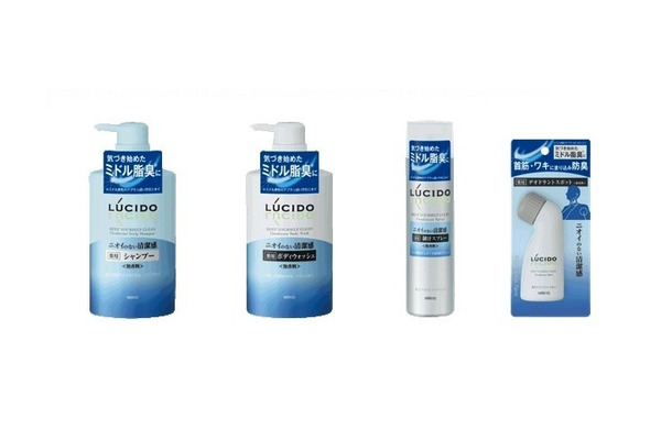 ミドル脂臭を解決するルシード新製品（左から「ルシード　薬用スカルプデオシャンプー」「ルシード　薬用デオドラントボディウォッシュ」「ルシード　薬用デオドラントスプレー」「ルシード　薬用デオドラントスポット」）