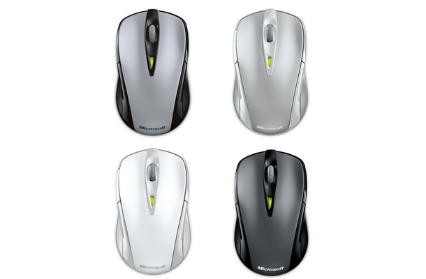 Wireless Notebook Laser Mouse 70001（左上から時計回りに、チタニウムシルバー/アルミニウムシルバー/カーボンブラック/セラミックホワイト）