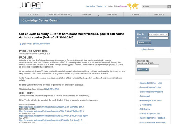 、Juniper Networksによる脆弱性情報