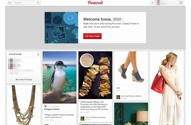 「Pinterest」画面例
