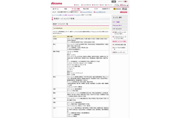 docomo Wi-Fi 新規サービスエリア情報