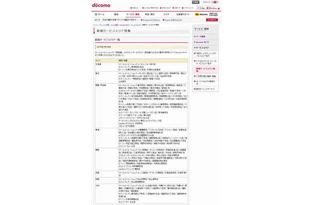 docomo Wi-Fi 新規サービスエリア情報