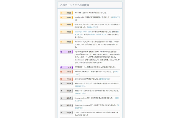 Firefox 31での主な変更点（抜粋）