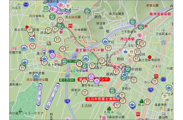 地図上に観光スポットのアイコンを表示