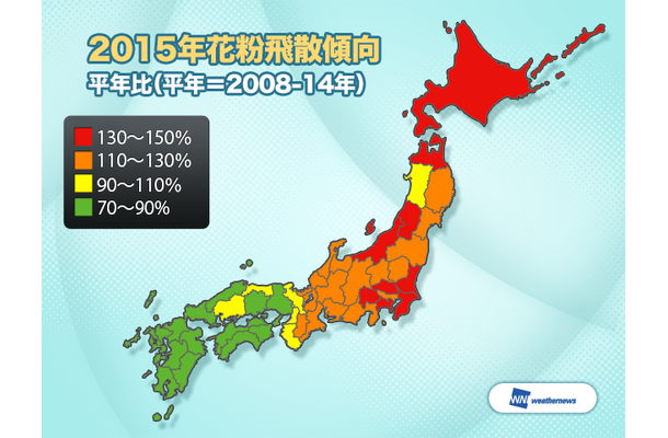 2015年花粉飛散傾向（平年比）