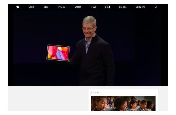 新型MacBookを手に登場したティム・クックCEO（キャプチャ）
