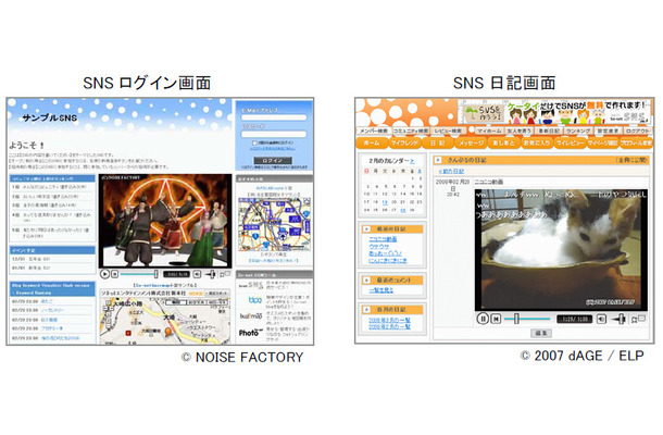 参考画像　【左】SNS ログイン画面　【右】SNS 日記画面