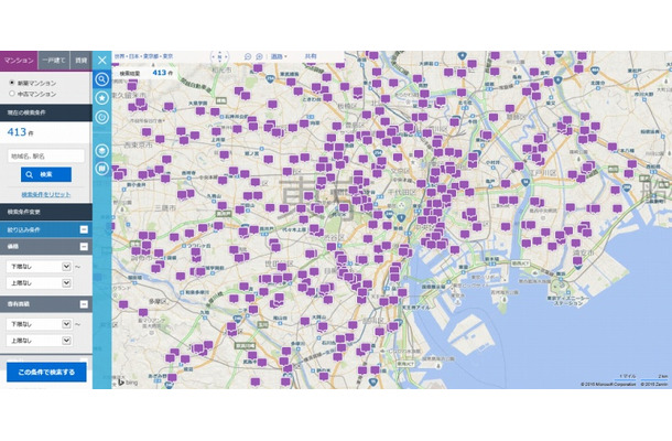 地図上での物件表示（東京近郊／新築マンション）