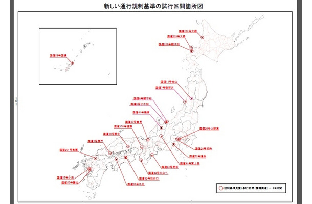 新しい通行規制基準の試行区間箇所図