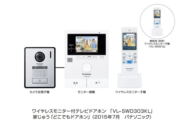 ワイヤレスモニター付テレビドアホン「VL-SWD303KL」。広角レンズを搭載し、モニター親機とワイヤレスモニターを備えたセットとなる（画像はプレスリリースより）