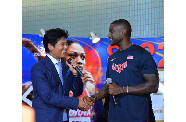 織田裕二とジャスティン・ガトリン選手【写真：竹内みちまろ】