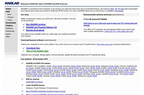 WinRARを販売するRARLABのサイト