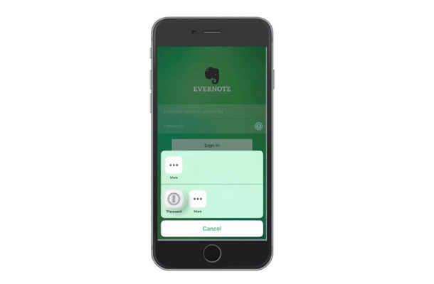 「1Password」を使った「Evernote for iOS」へのログイン画面