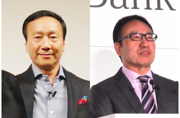 NTTドコモの加藤薫社長（写真左）、ソフトバンクの宮内 謙社長