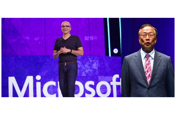 MicrosoftのCEOサティア・ナデラ氏（写真左）と鴻海を率いる郭台銘氏（同右）(C) Getty Images