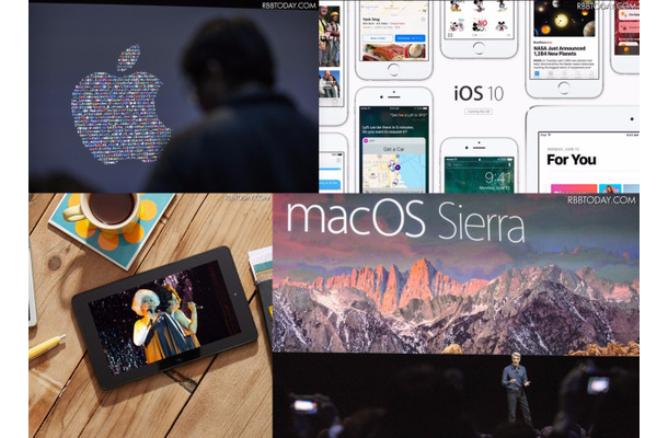 写真右上から、「iOS 10」、「macOS Sierra」（C）Getty Images、アマゾンのFireタブレット、Apple（C）Getty Images