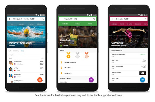Google検索アプリ、リオ五輪の情報を網羅的にピックアップできるUIに変更