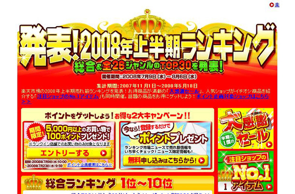 2008年上半期売れ筋ランキング