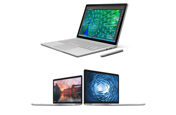 Surface Book（上）と、MacBook Pro with Retina Display（下）