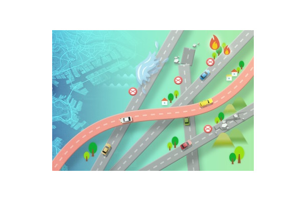 災害時の「通行実績データ」活用イメージ。今回の「通行実績データ」は、緊急災害時のみならず、平常時でも利用できるデータとして提供される点が大きな特徴となる。提供価格も安価なため、防災・減災での活用が期待される（画像はプレスリリースより）