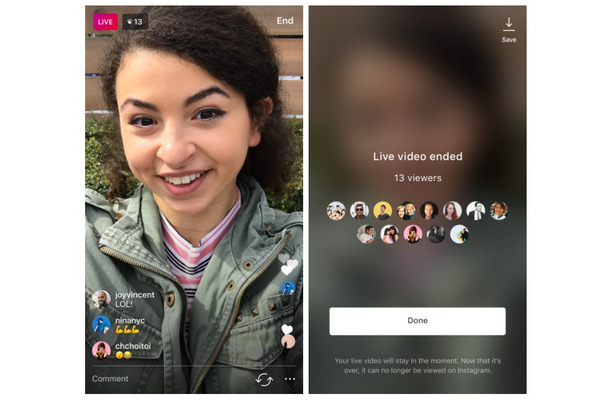 Instagram、ライブビデオの保存が可能に