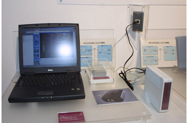 WPC Expo 2004会場のTEPCOひかりブースには、現在ラボで実験中の電力線モデムが動展示された