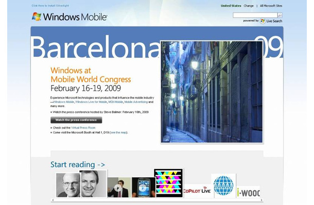 マイクロソフト「Mobile World Congress 2009」特設サイト（画像）